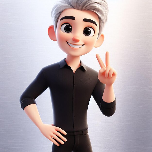 Illustrazione 3D di un personaggio maschile con i capelli bianchi che indossa una camicia nera