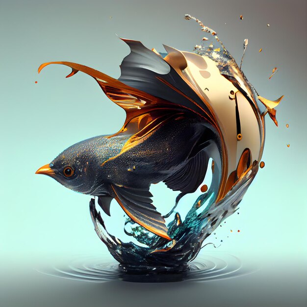 Illustrazione 3D di un pesce rosso nel rendering 3D dell'acqua
