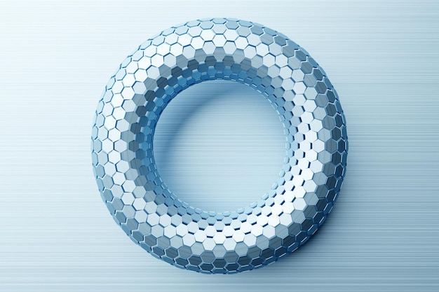 Illustrazione 3D di un portale blu. Cellula fantastica. Forma informatica in realtà virtuale. Forme geometriche semplici