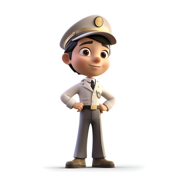 Illustrazione 3D di un simpatico poliziotto con un berretto e un berretto