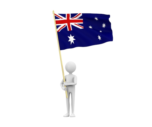 Illustrazione 3D di un uomo del fumetto che tiene una bandiera dell'Australia