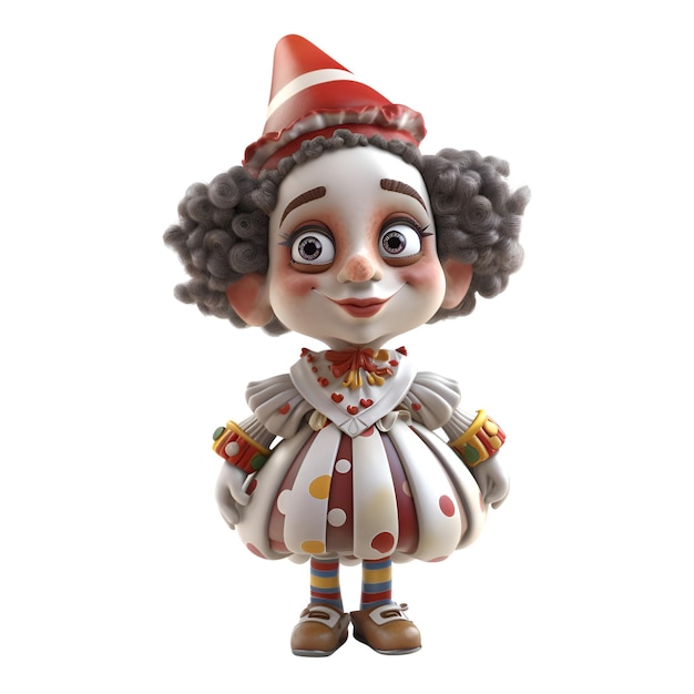 Illustrazione 3D di una bambina con il costume da clown di Carnevale