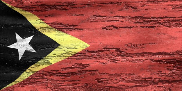 Illustrazione 3D di una bandiera realistica in tessuto sventolante della bandiera di Timor Est