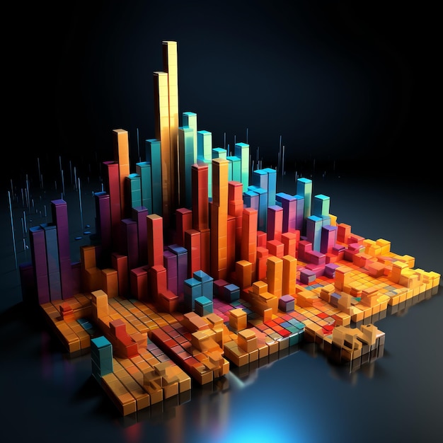 Illustrazione 3D di una città colorata fatta di blocchi