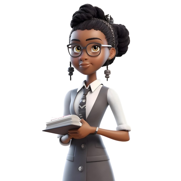 Illustrazione 3D di una piccola studentessa afroamericana con i libri