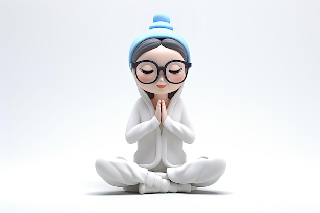 Illustrazione 3D di una ragazza in postura di yoga sullo sfondo bianco isolatox9