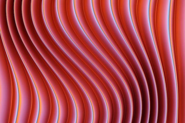 Illustrazione 3d di una striscia rossa stereo Strisce geometriche simili alle onde Modello di linee incrociate luminose gialle astratte