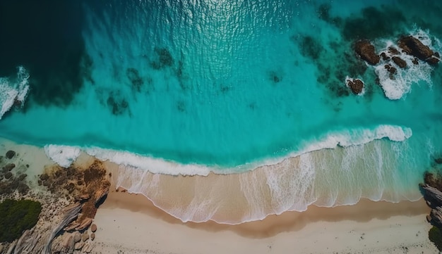 Illustrazione 3D di una vista Arial della spiaggia estiva e dell'acqua dell'oceano blu Ai generati