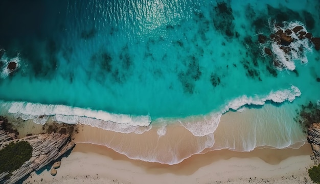 Illustrazione 3D di una vista Arial della spiaggia estiva e dell'acqua dell'oceano blu Ai generati