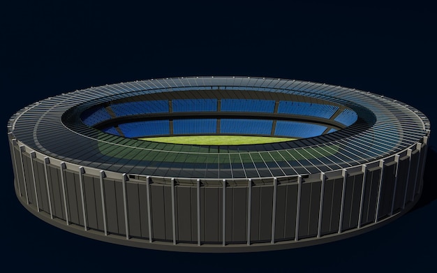 Illustrazione 3D di uno stadio di calcio con campo verde