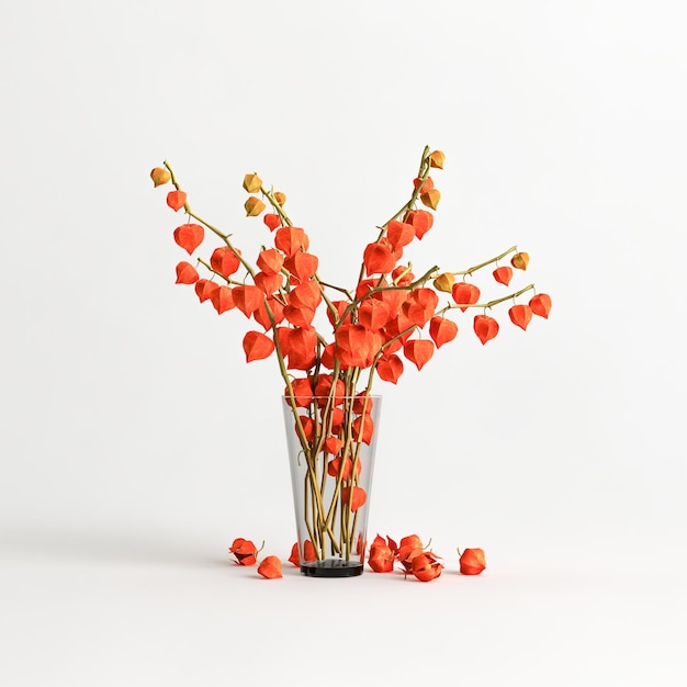 Illustrazione 3d di vaso di fiori decorativo all'interno isolato su sfondo bianco