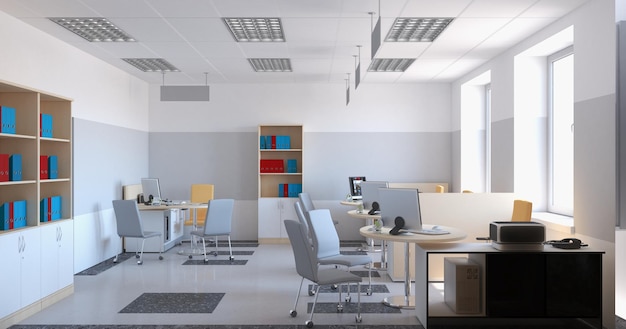 illustrazione 3D di visualizzazione degli interni dell'ufficio