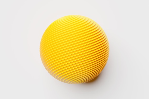 Illustrazione 3D divertente palla a righe rosa e gialla su sfondo bianco isolato