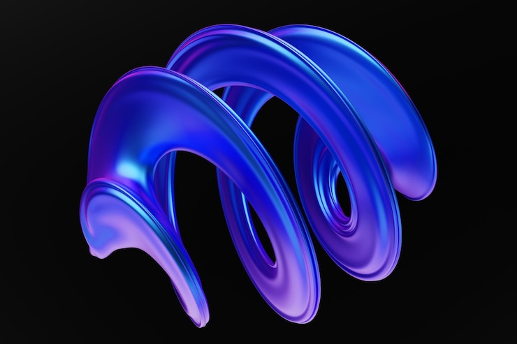 Foto illustrazione 3d forma volumetrica a onda blu su sfondo nero