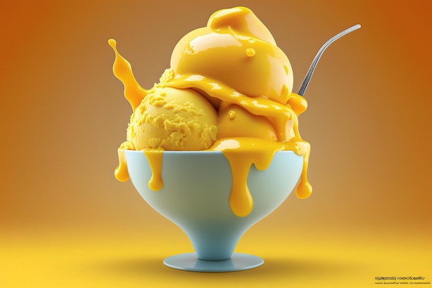 illustrazione 3d gelato al mango isolato nella tazza