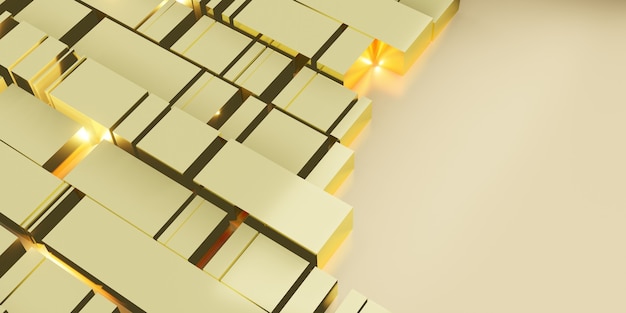 Illustrazione 3D geometrica riflettente dell'oro astratto del fondo del cubo dorato