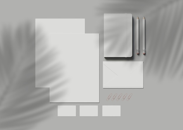 illustrazione 3D. Identità aziendale. Mockup di set di marchi fissi.