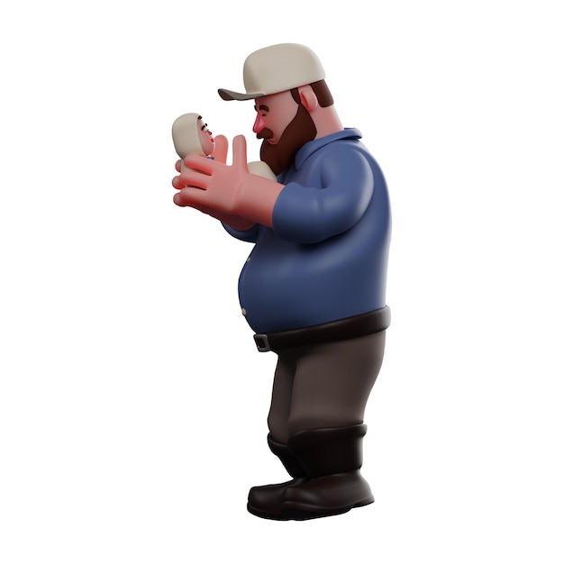 Illustrazione 3D Illustrazione del personaggio 3D di Super Dad che gioca con il suo bambino mostrando una faccia felice