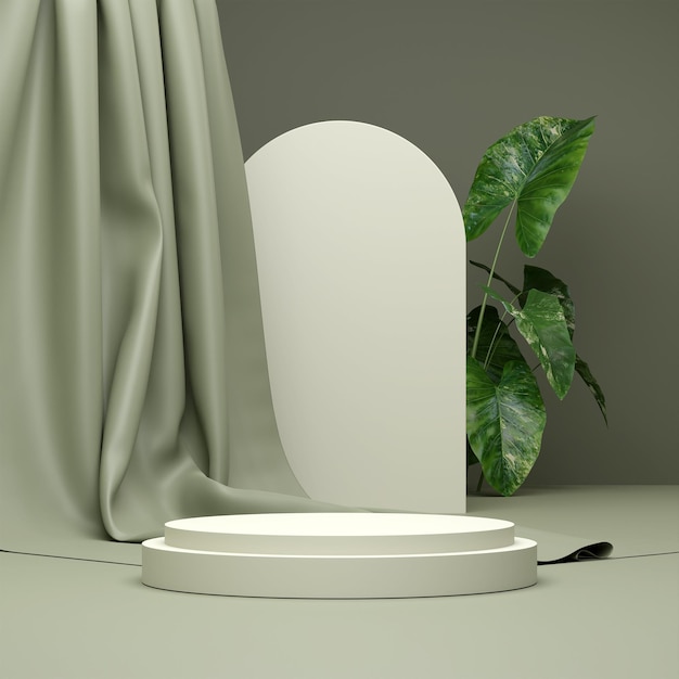 Illustrazione 3D immagine di rendering di spazio vuoto mockup podio verde natura a tema per la visualizzazione del prodotto