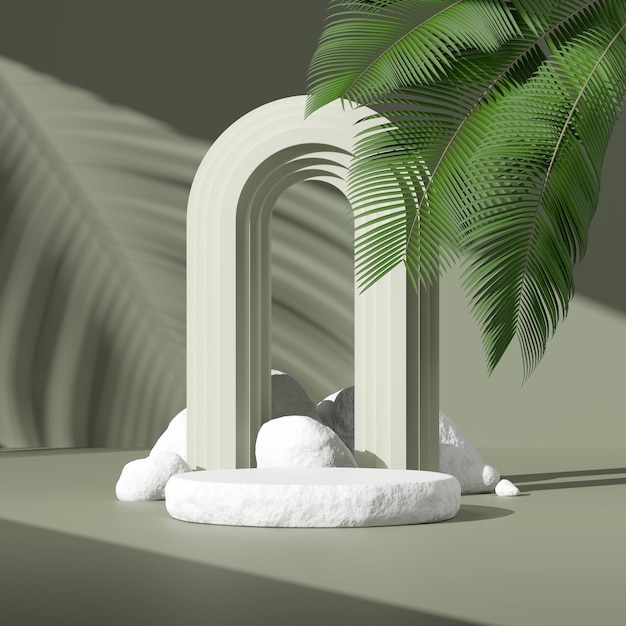 Illustrazione 3D immagine di rendering di spazio vuoto mockup podio verde natura a tema per la visualizzazione del prodotto