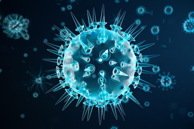 illustrazione 3d infezione virale astratta che causa malattie croniche. Virus dell'epatite, virus dell'influenza H1N1, influenza, organismo infettante cellulare, AIDS. Sfondo astratto virus.