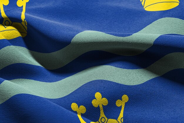 Illustrazione 3D La bandiera del Cambridgeshire è una regione dell'Inghilterra che fluttua nel vento