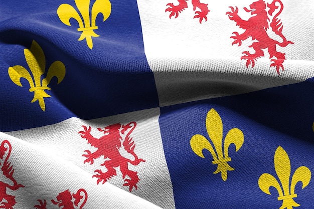 Illustrazione 3D La bandiera della Piccardia è una regione della Francia che fluttua nel vento