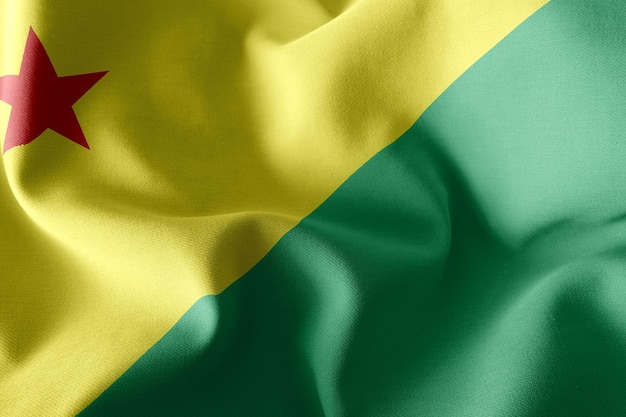 Illustrazione 3D La bandiera di Acri è uno stato del Brasile. Sventolando sullo sfondo del tessuto della bandiera del vento