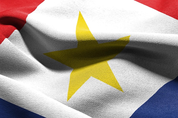 Illustrazione 3D La bandiera di Saba è una regione dei Paesi Bassi che fluttua nel vento