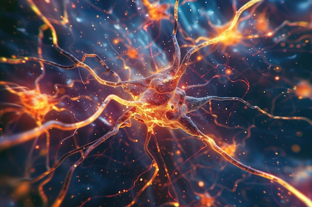 Illustrazione 3D Le cellule neurali del sistema nervoso umano