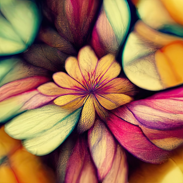 Illustrazione 3D macro astratto fiore colorato fiore primo piano petalo in fiore sfondo sfondo
