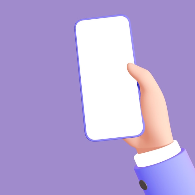 Illustrazione 3D mockup della mano umana che tiene un telefono