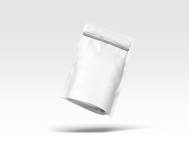 Illustrazione 3D Mockup di imballaggio in busta di plastica in backgro bianco