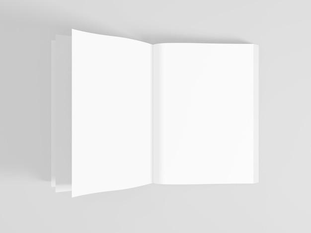 Illustrazione 3D Mockup di rivista aperta bianco isolato su sfondo bianco