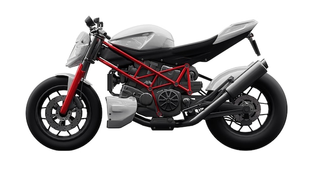 illustrazione 3d. Moto sportiva urbana rossa su sfondo bianco. rendering 3D.