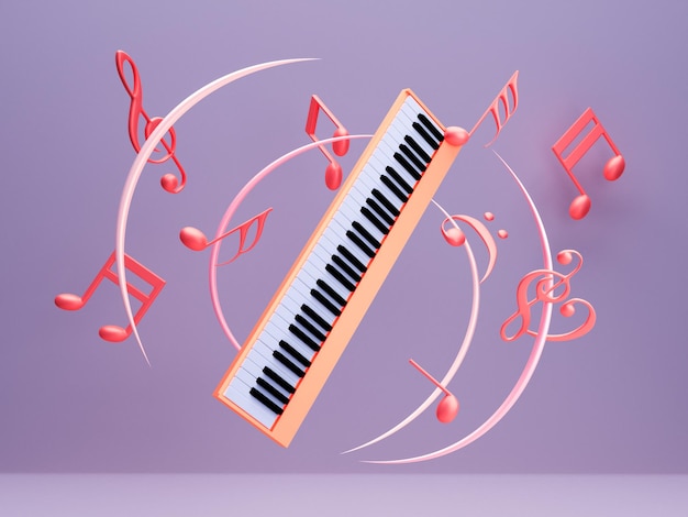 illustrazione 3d note di pianoforte e musica fluttuanti