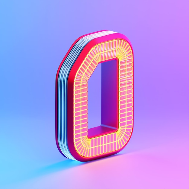 Illustrazione 3D Numero 0 zero su c luci al neon su sfondo rosa Icona del design creativo dei cartoni animati