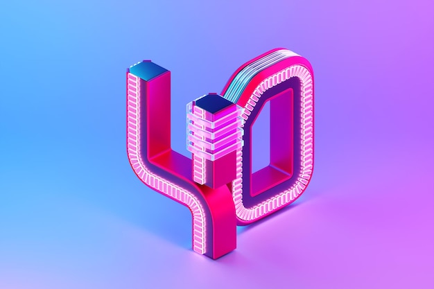 Illustrazione 3D Numero 40 quaranta su c luci al neon su sfondo rosa Icona del design creativo dei cartoni animati