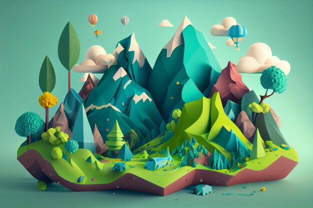 Illustrazione 3D Paesaggio a colori pastello