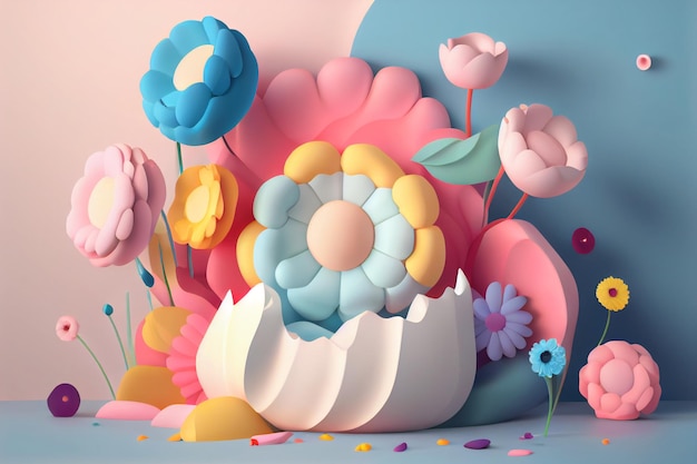 Illustrazione 3D Paesaggio a colori pastello