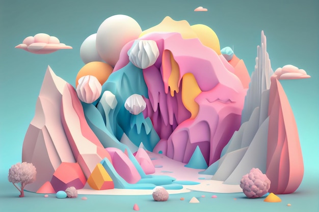 Illustrazione 3D Paesaggio a colori pastello