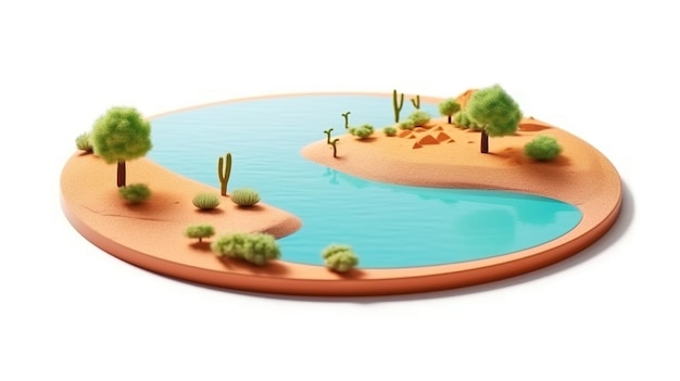 illustrazione 3d paesaggio desertico con fiume nel deserto isolato su sfondo bianco