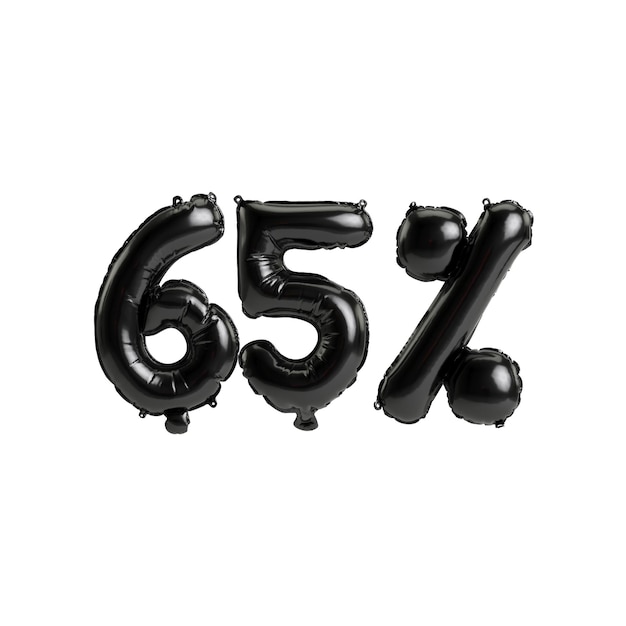 illustrazione 3d palloncini neri forma 65 isolati su sfondo bianco