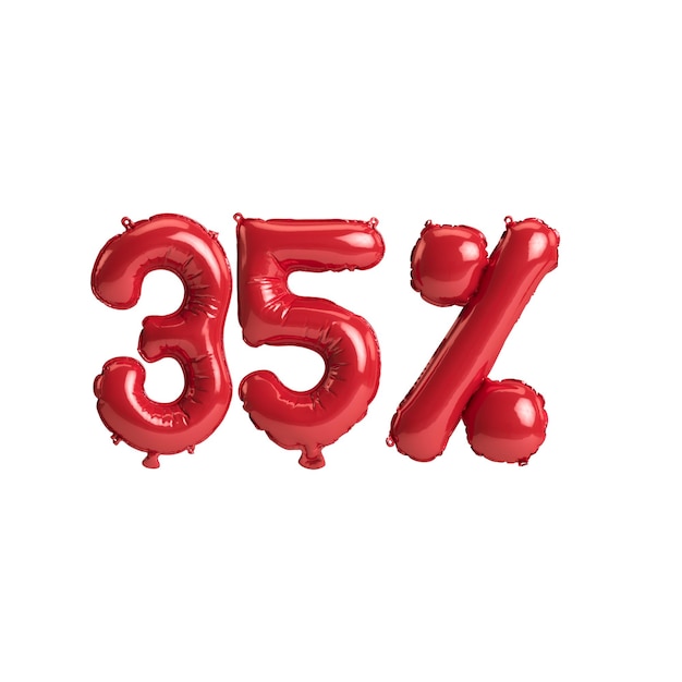 illustrazione 3d palloncini rossi forma 35 isolati su sfondo bianco