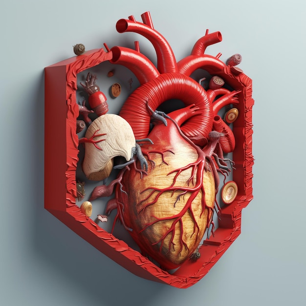 Illustrazione 3D realistica del cuore umano Arte astratta