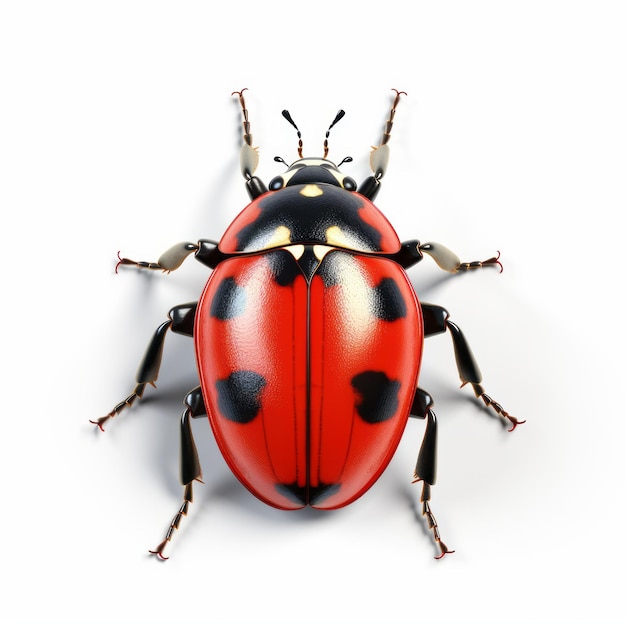 Illustrazione 3D realistica della coccinella su sfondo bianco