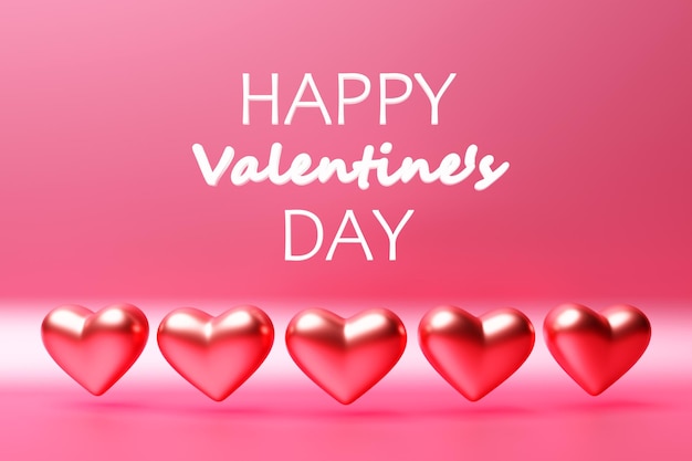 illustrazione 3d realistico sfondo colorato rosso e rosa romantico cuori di San Valentino galleggiante con auguri di buon San Valentino