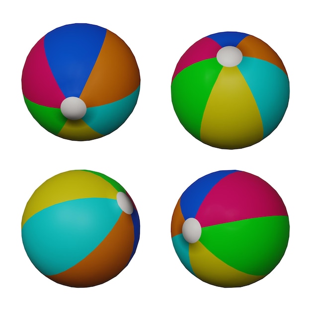 Illustrazione 3D Render Toy Air Beach palla multicolore gonfiabile su sfondo bianco