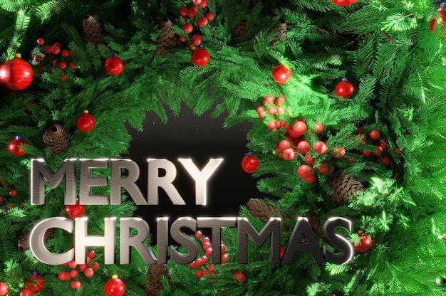 Illustrazione 3D rendering 3d Felice Buon Natale sfondo su cielo nero