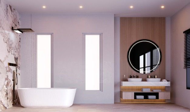 illustrazione 3d rendering 3d Scena interna e rendering del bagno con doccia Mockupshower